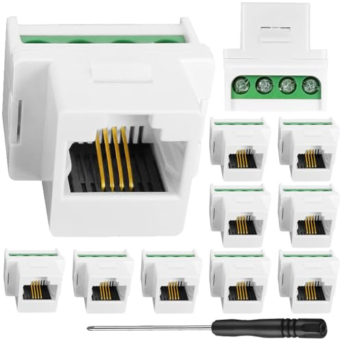 HAAMNING7 RJ11 Jack a vite CAT3 Keystone Jack per telefono, adattatore terminale a vite RJ11 6P4C femmina con modulo a quattro nuclei per telefono, cacciavite (confezione da 10)