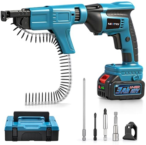 NEWTRY Avvitatore a batteria per cartongesso con caricabatterie per viti PH 15-55mm, 2x batteria 20V 3Ah, incl. 100x viti da montaggio rapido con filettatura grossa 3,9 x 35 mm