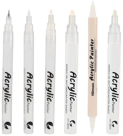 6 Rotulador Acrílico Blanco Opacos, Marcador Acrílico Blanco para Madera Vidrio Papel Piedra Tela Scrapbooking Pintura Manualidades Dibujo DIY Secado Rápido Resistente al Agua Luz Detalles Finos y Gru