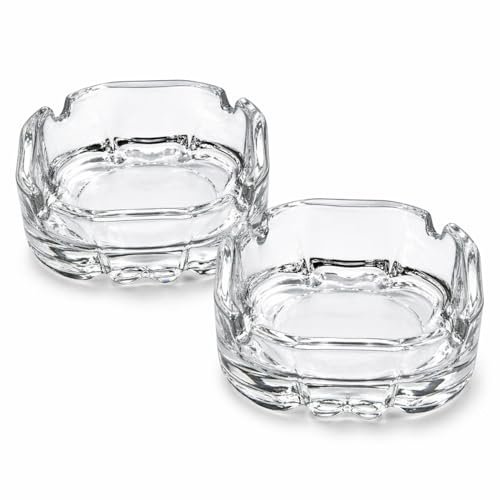 Posacenere in vetro, set da 2 pezzi, Ø 10,6 cm, posacenere da tavolo in vetro spesso con 4 ripiani, rotondo, trasparente, impilabile, per interni ed esterni, balcone, gastro e casa