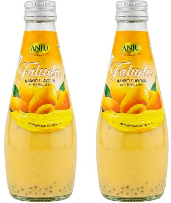 Anju Faluda Mango Flavour Drink with Basil Seeds 290ml Refreshing Ready to Drink Creamy Mango Taste with Soaked Sabja Seeds Pack of 2