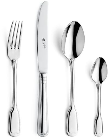 Paul Wirths AUGSBURGER FADEN 9800 Besteck Set für 6 Personen, Edelstahl rostfrei, poliert & spülmaschinenfest, Essbesteck mit Besteckkasten, Tafelbesteck Set 24-teilig
