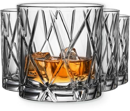 Orrefors City Double Old Fashioned Glass (Set of 4) - 11 Fl. Oz., Asymmetric Design, Glassware for Whiskey, Bourbon, Gin, Serving Cocktails & Margaritas, Dishwasher Safe