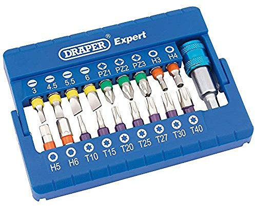 Draper 82402 Lot de 19 embouts de tournevis colorés avec support magnétique