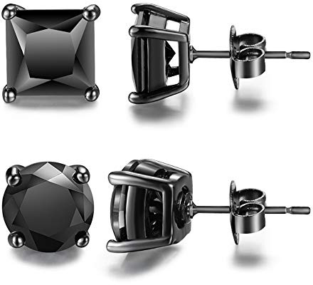 Tarsus Black Cubic Zirconia Earrings Black Stud Earrings for Men Combo 5mm