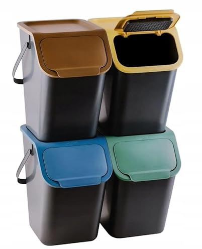 Go Practic Küchen Mülleimer Set 4 Stück 25L mit Deckel, Mülltrennsystem Abfallbehälter zur Trennung, Click-Funktion, Kunststoff, Recycling Müllbehälter