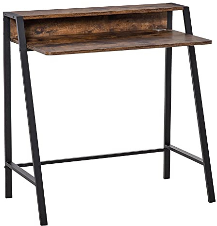 HOMCOM Writing Desk Computer Table Home Office PC Laptop Workstation Storage Shelf 84L x 45W cm Rustic Brown