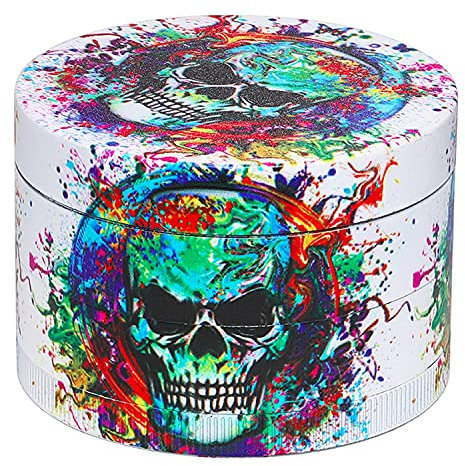 Grande Macinaspezie Versatile 63mm(2.5 ), Spespo Macinino meccanico per spezie,- realizzato in Lega di zinco - 4 Pezzi - Stampa a colori completa del cranio