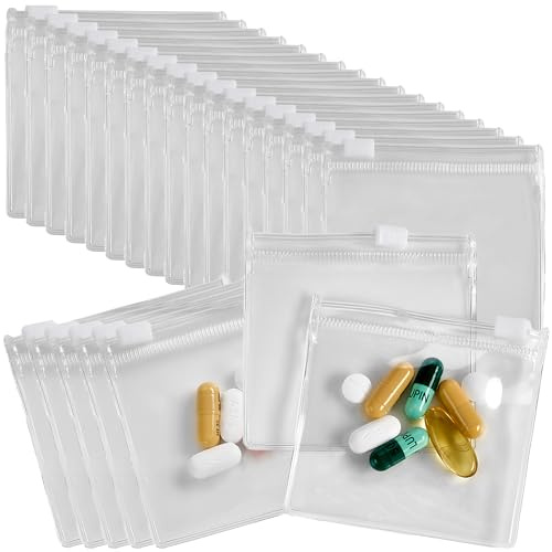 Sacchetti portapillole con cerniera - 24 pezzi, mini sacchetti in plastica trasparente con chiusura a scorrimento, senza BPA per pillole vitamine, piccoli oggetti - autosigillanti, riutilizzabili.
