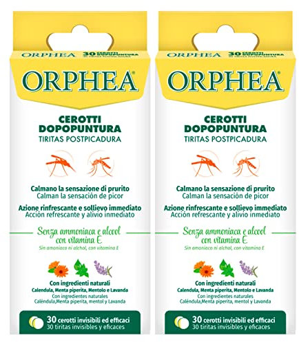 2x Orphea Cerotti Dopopuntura Invisibili con Vitamina E ed Estratti Naturali Senza Ammoniaca o Alcool - 2 Confezioni da 30 Cerotti