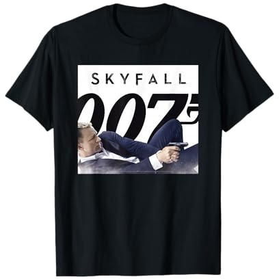 Official James Bond 007 Skyfall T-Shirt Noir Unisexe Adulte, Manche Mi-Longue, Coupe Classique, Col Plat, À Enfiler, 1 Compte, Taille S (EU), Importé