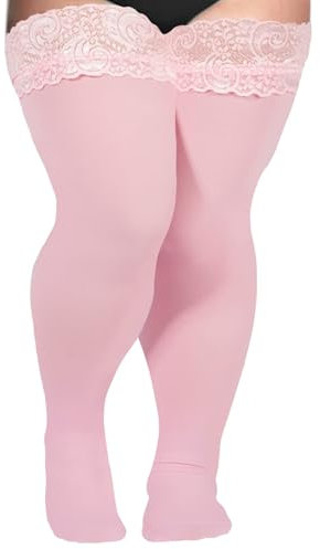 Moon Wood Plus Size Halterlose Strümpfe für Damen 55 DEN Spitze Sexy Stay Up Nylonstrümpfe Große Größen Overknee Strümpfe Babyrosa
