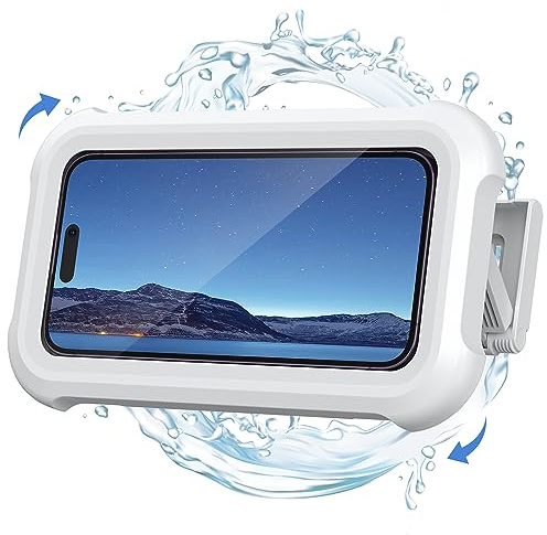 Lamicall Shower Phone Holder Waterproof - 480° Rotatable Retractable Adjustable Shower Stall iPhone Case Holder, Bathroom Wall Phone Mount Stand Water Proof Anti Fog, Accessories for 4-7 Cellphones