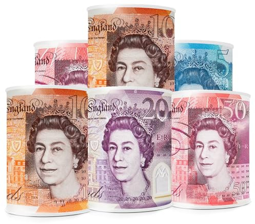 LUMOUS ROLA 6PCS MONEY TIN BOX - Sterling Bank Note -TIN Piggy Bank, Coin Tin, Cash Tin, Savings Tin, Money Can, Birthday Money, Holiday & Christmas Fund (6pcs small)