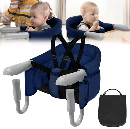 LZQ Asiento de mesa para bebé de 6 a 36 meses, asiento elevador plegable para mesas de 2 – 8 cm de grosor, para niños, comida, silla con pinzas antideslizantes y bolsa de asiento (azul)