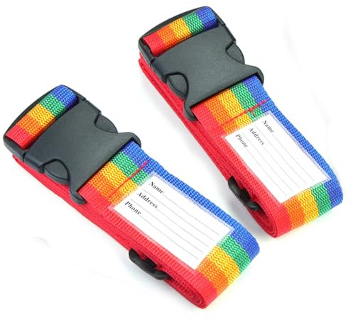 Yizhet Kofferband, 4 Stück Gepäckgurte, Koffergurte mit Adressschild für sichere Reisen (Regenbogenfarben)