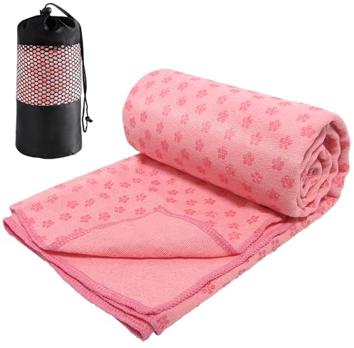Audasi Yoga Mat Towel Serviette pour Tapis De Yoga Serviette De Yoga Antidérapante 183 * 63Cm Gymnastique À Séchage Rapide Serviette De Tapis De Yoga Et Respirante pour Bikram Pilates Rose