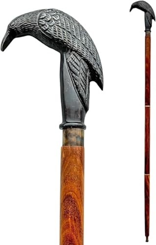 Bastón para hombre, mujer, mango de cuervo místico, estilo gótico, bastón de madera negra para personas mayores (antiguo)