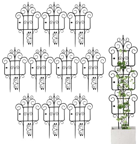 COMFOLIVING Taburetes de plantas pequeñas, cercas decorativas - Borde de cercas de jardín enrejado apilable para plantas | Borde de flores cerca para exteriores 10 piezas Valla de barrera de animales