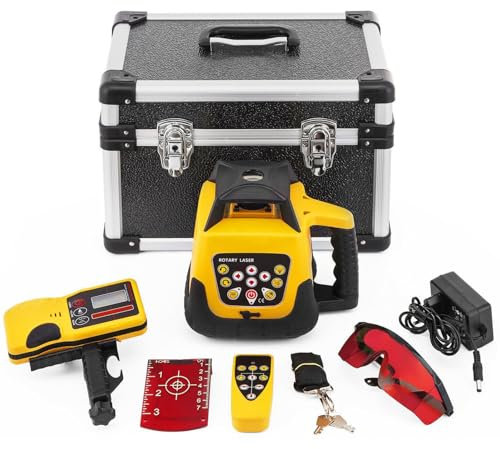 Horizontal & Vertical Rotary Laser,500m Range Kit,IP54 Waterproof Remote Control, w/Receiver, Leveling Transit Laser Level Red Beam for Construction,LivelloLaserRosso