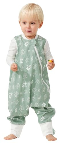 Duomiaomiao Baby sovsäck med fötter, 1,0 tog barn året runt vår sovsäck, 100 % bomull sovsäck baby, pojkar sovtäcke med ben (75 cm/grönt blad)