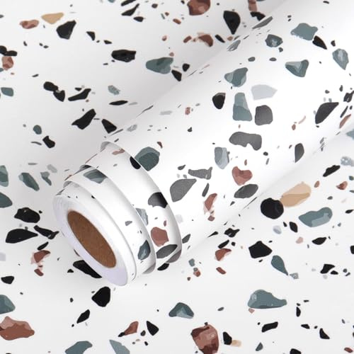 LACHEERY 60cm x 400cm Carta Adesiva per Mobili Finto Granito Terrazzo Pellicola Adesiva per Mobili Colorata Vinile Impermeabile Carta da Parati Moderna Rivestimento Adesivo Pareti per Bagno Armadio