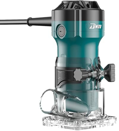 DNTI Fresadora de Madera Rebajadora Eléctrica 710W 10000-30000RPM, Grabado Fresa Para Biselar,2 Alicates de 6.35 mm y 8 mm, 6 Velocidades Variables, Base fija