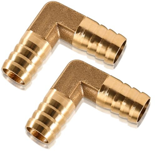 2 Stück L Stück Schlauchverbinder, 16mm Messing L Stück Widerhaken, 16mm Widerhaken für Winkelrohrverbinder, 2 Wege Schlauchverbinder, für Wasser, Kraftstoff, Öl, Luft