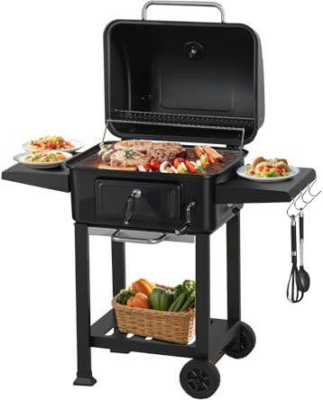 BBQ Charcoal Smoker Grill Outdoor: Barbecue and Smokers Large Barrel Oil Drum Grill for Garden Backyard Cooking