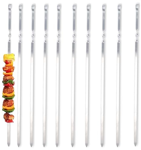 ZMC 10 x grillspett 55 cm rostfritt stål, kebabspett, kebabspett och köttspett, långa, rostfria spett för grillning, grillskål och lägereld, 1 cm bred, stabil och återanvändbar