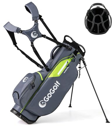 LIFEZEAL Bolsa de Golf Trípode Ligera con 8 Compartimentos Superiores, 5 Bolsillos con Cremallera, Soporte para Paraguas, Funda de Lluvia y Correa Ajustable para Mujeres y Hombres (Gris)