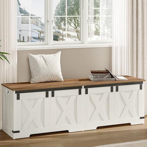Hzuaneri Cassapanca con Vano Portaoggetti, Mobile Seduta con Cerniere di Sicurezza, Contenitore, 40 x 150 x 48,5 cm, per Corridoio, Camera da Letto, Soggiorno, Bianco Marrone SB15014X
