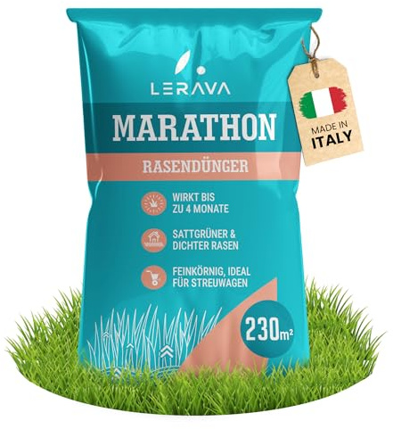 LERAVA Engrais Gazon Longue Durée Marathon (230 m²) - NPK granulé à libération lente - Fertilisant pelouse riche en azote - Croissance homogène I nutrition durable - Pour pelouses et espaces verts