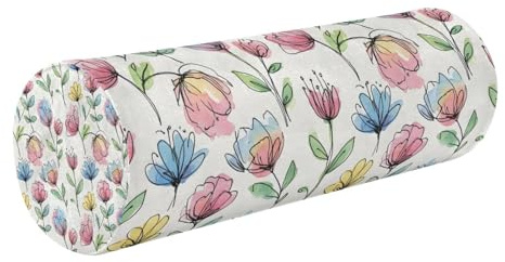 Qilmy Watercolor Floral Sketch Neck Roll Pillow, Memory Foam Round Pillow Cylinder Bolster Pillow for Sleeping, Cervical Roll Pillows for Pain Relief, 17 X 5.5