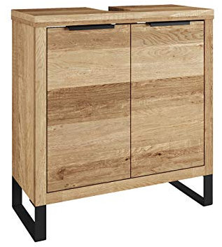Woodkings Sydney Waschbeckenunterschrank I schmaler Badschrank BxHxT: 56x60x25 cm I Badmöbel aus Massivholz Wildeiche I Kleiner Waschtischunterschrank für Badezimmer oder Gäste WC