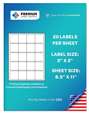 Premium Label Supply White Sticker Square Labels – 2 x 2 – Laser/Inkjet Compatible – (20 per Sheet), 25 Sheets – 500 Total Adhesive Labels