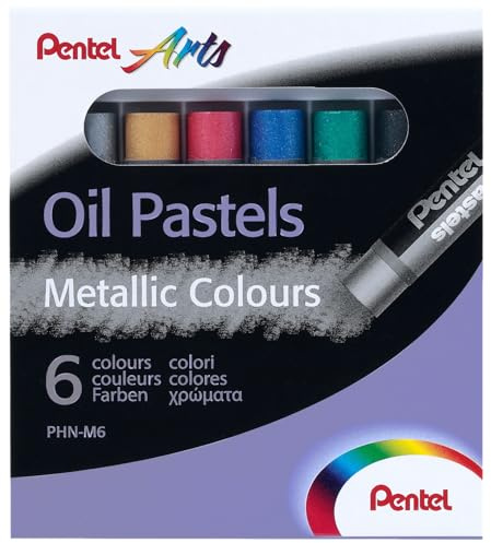 Pentel Arts PHN-M6 Pastels à l'huile métallisés - Boîte de 6 couleurs assorties
