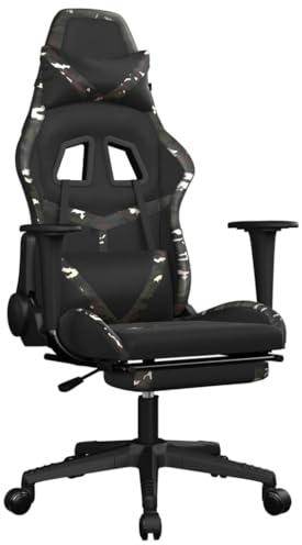 vidaXL Gaming Stuhl mit Fußstütze Chefsessel Bürostuhl Drehstuhl Sportsitz Bürosessel Schreibtischstuhl Computerstuhl Büromöbel Schwarz Tarnfarben Kunstleder