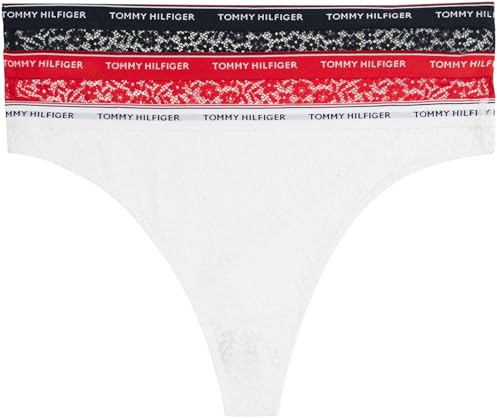 Tommy Hilfiger 3 Pack Thong Lace (Ext Sizes), Strings Femme, Desert Sky/White/Primary Red,