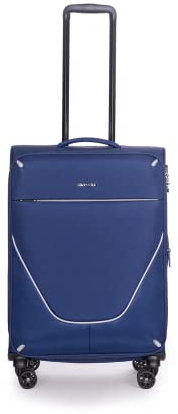 Stratic Strong Koffer Weichschale Reisekoffer Trolley Rollkoffer Handgepäck, TSA Kofferschloss, 4 Rollen, Erweiterbar, Größe M, Navy