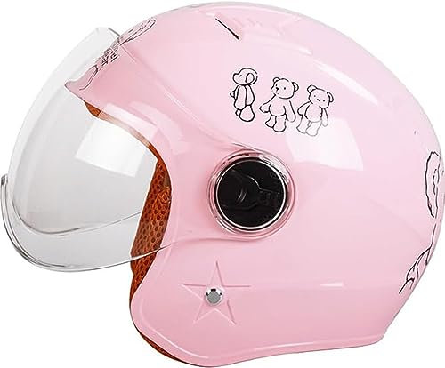 Motorradhelm Kinder Mädchen Junge, Kid Jet Helm mit Visier, Roller Helm Kids Scooter Helm Mofa Helm Fahrradhelm, Schnellverschluss, Herausnehmbar, Waschbar A,52-56cm