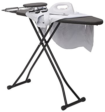 Juego de Tabla de Planchar Plegable Negra, Tabla de Planchar de Metal, Altura Regulable en 6 Niveles hasta 78,5 cm, Alfombrilla de algodón extraíble