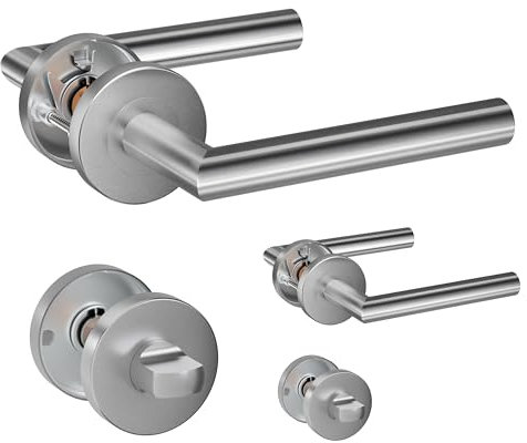 HENYIN Paquete de 2 manijas de puerta de acero inoxidable perilla de baño, manija de cerradura de puerta de embutir, color plateado (SO2-103BK-2)