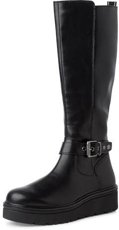 MARCO TOZZI Damen Hohe Stiefel ohne Absatz Kniehoch mit Plateau, Schwarz (Black), 36 EU