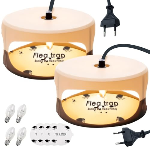 2 stycken loppfällor rund loppljusfälla flugfälla loppfälla, loppljusfälla inbyggd glödlampa, Flea Killer Trap Pad, Flolampa för sovrum, vardagsrum, tvättstuga, kök