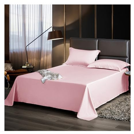 Bettlaken Haustuch Betttuch ohne Gummizug aus 100% langstapeliger Baumwollsatin Bettlaken Leintuch in Hotelqualität Ultraweiche Bettwäsche(Light pink,270x245cm+48x74cm x2)