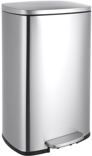 LIFERUN Pattumiera Cucina 50 Litri, Cestino a Pedale in Acciaio con Coperchio a Chiusura Morbida, Secchio Interno, 50 l Cestino per Interno Cucina, Bagno, Ufficio, Argento