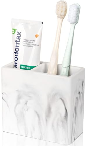 Diatomite Toothbrush Holder 2 Slots Tooth Brush Holder for Bathroom, Kids Electric Toothbrush and Toothpaste Organizer for Countertop, Shower, Vanity, Marble White