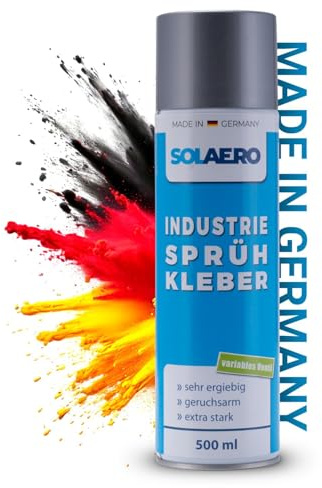 SOLAERO Industrie-Sprühkleber (500ml) – Sehr schnelle Anfangshaftung, 6-fach verstellbares Spezialventil – Geeignet für Schaumstoff, Metall, Vinyl, Moos, Bauanwendungen, uvm - Herstellung Deutschland