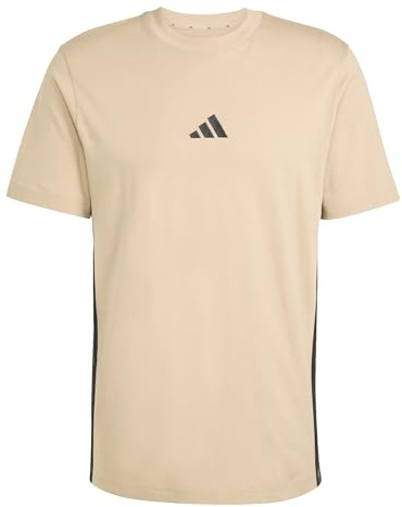 adidas Men's Essential Three Stripes Single Jersey TEE, Warm Sandstone/Black, XXL Tall